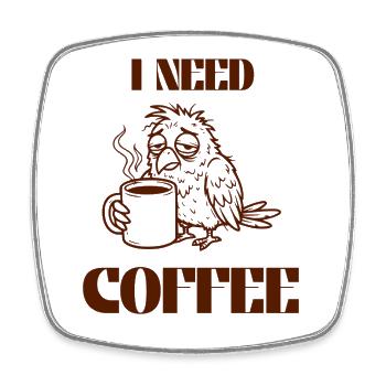 I Need Coffee – Funny Tired Bird - Viereckiger Kühlschrankmagnet - Weiß - Vorne