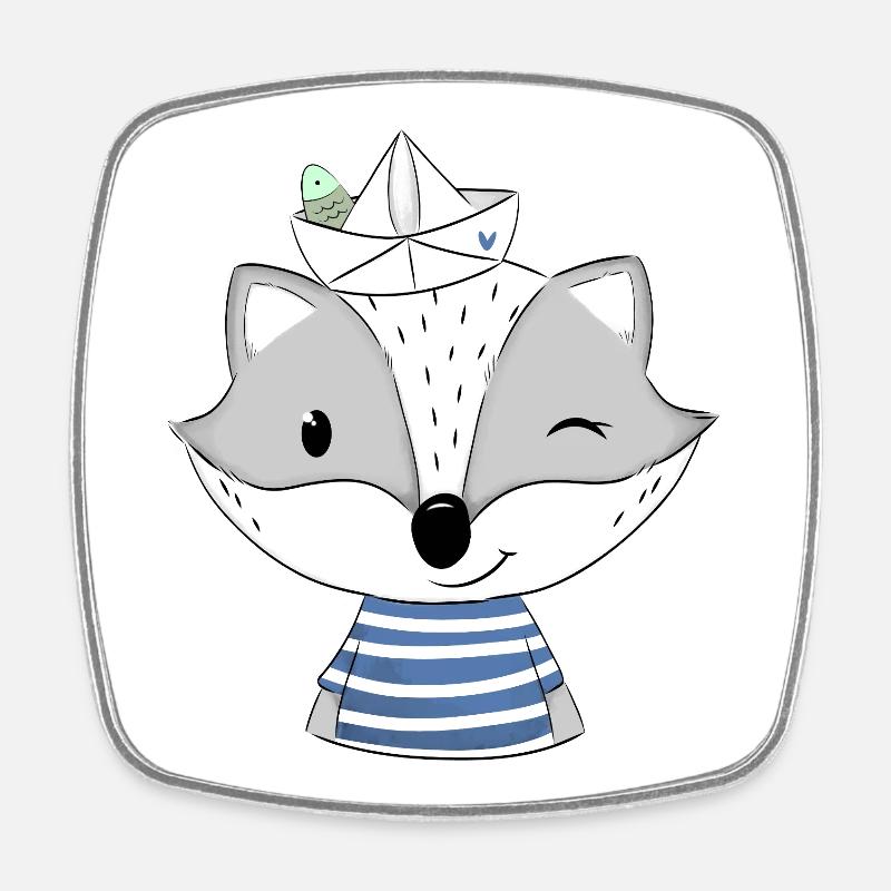 Sailor Badger with Paper Boat - Square fridge magnet - white