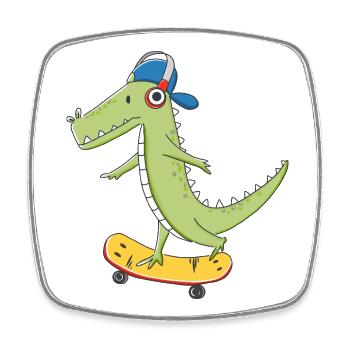 cooles Skater KROKO - Viereckiger Kühlschrankmagnet - Weiß - Vorne