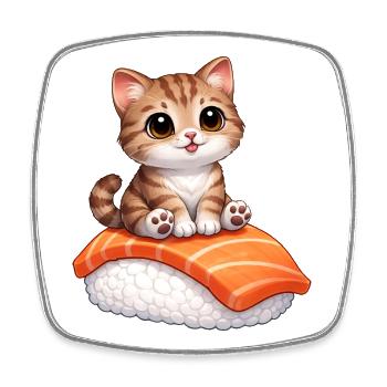 Süße Katze Sushi Japanisch Essen Fisch - Viereckiger Kühlschrankmagnet - Weiß - Vorne
