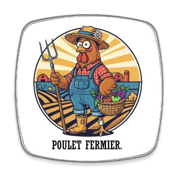 Poulet Fermier au Potager Soleil - Magnet carré - blanc - Devant