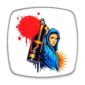 Graffiti Sprayer mit Spraydose im Urban Stil  - Viereckiger Kühlschrankmagnet - Weiß - Vorne