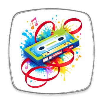 Colorful Music Cassette – Retro Graffiti - Square fridge magnet - white - Front