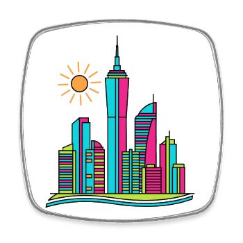 Vibrant Abstract City Skyline Modern Colorful Art - Square fridge magnet - white - Front