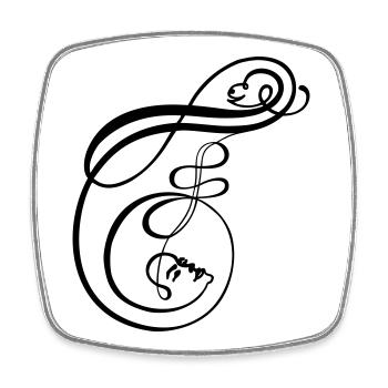 Calligraphy Line Art Faces as Letter F - Square fridge magnet - white - Front