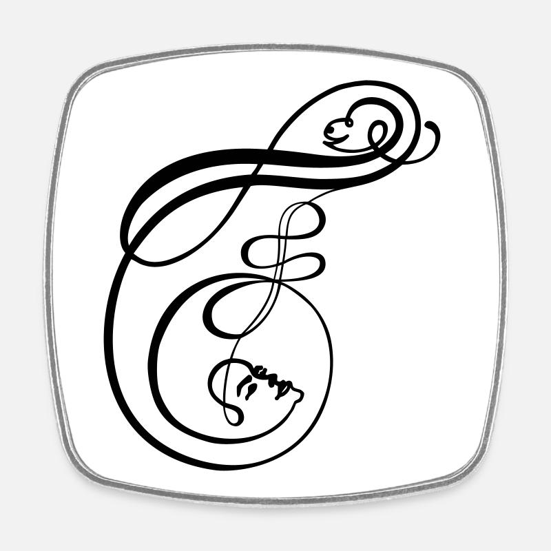 Calligraphy Line Art Faces as Letter F - Square fridge magnet - white