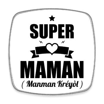 Cadeau Super Maman -  T-shirt Manman Kréyòl - Magnet carré - blanc - Devant