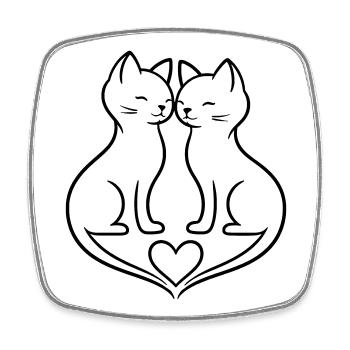 Dessin de trait d’amour du couple de chats | Style romantique élégant - Magnet carré - blanc - Devant