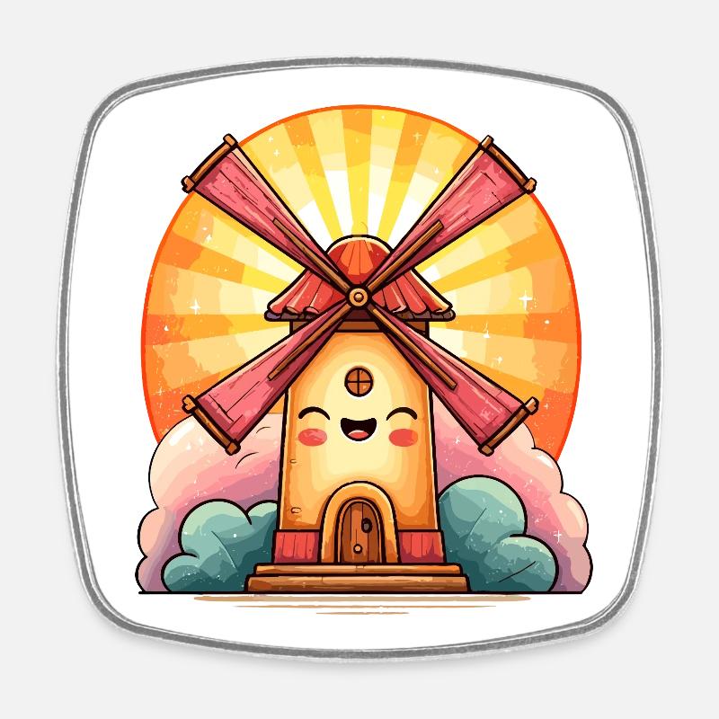 Solar Windmill Laughing House - Square fridge magnet - white