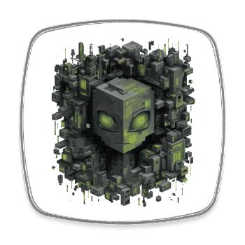 Cubic AI Core City Neon Green Shimmer - Square fridge magnet - white - Front