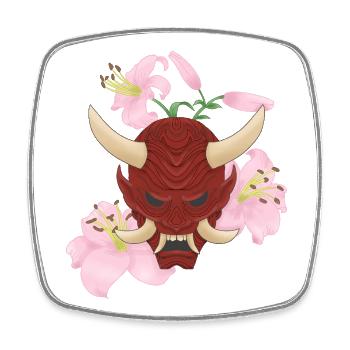 Oni x Pink Lilies - Square fridge magnet - white - Front