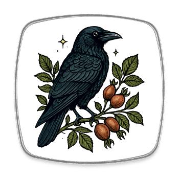 Night crow on berry vine - Square fridge magnet - white - Front