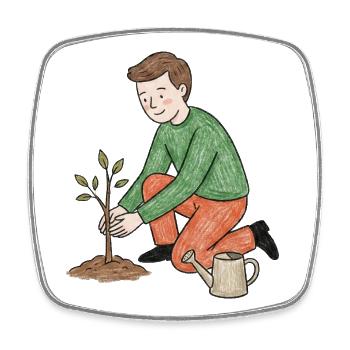 Jeune jardinier plante une pousse - Magnet carré - blanc - Devant