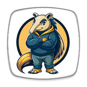 Ameisenbär Kawaii Maskottchen Cartoon Clipart Logo Abzeichen - Viereckiger Kühlschrankmagnet - Weiß - Vorne
