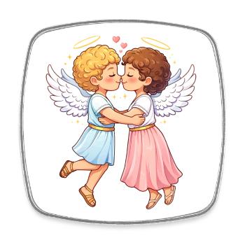 Deux anges amoureux – étreinte céleste - Magnet carré - blanc - Devant