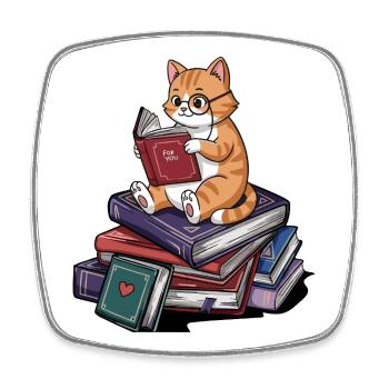 Rat de bibliothèque chaton lisant des livres d’art - Magnet carré - blanc - Devant