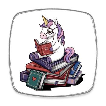 Bookworm Unicorn Magical Reading Books Art - Square fridge magnet - white - Front