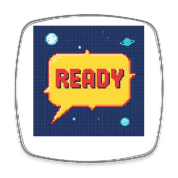 Ready Pixel-Sprechblase im Weltraum - Viereckiger Kühlschrankmagnet - Weiß - Vorne