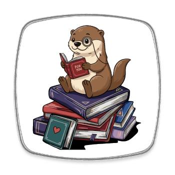 Bücherwurm-Otter-Tier-Lesen-Bücher Kunst - Viereckiger Kühlschrankmagnet - Weiß - Vorne