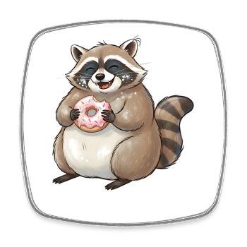 Donut-loving raccoon kawaii - Square fridge magnet - white - Front