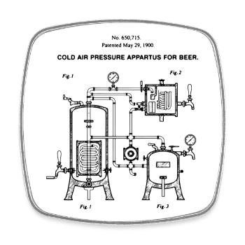 Appareil de pression d’air froid pour brevet de bière - Magnet carré - blanc - Devant