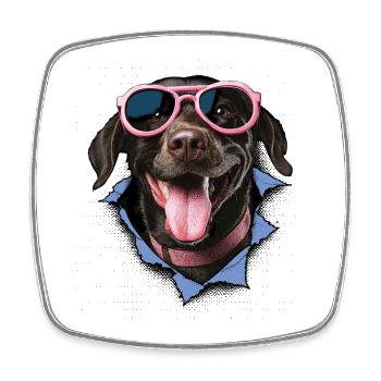 Hund mit rosa Sonnenbrille - Viereckiger Kühlschrankmagnet - Weiß - Vorne