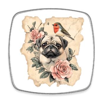 Mops und Vogel - Viereckiger Kühlschrankmagnet - Weiß - Vorne