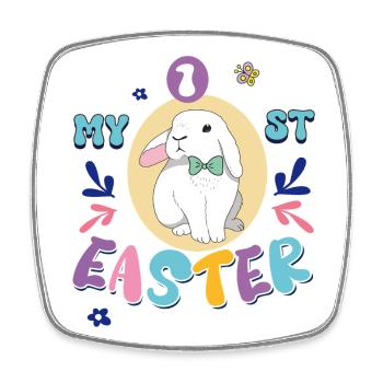 My first Easter, cute bunny with a bow - Square fridge magnet - white - Front