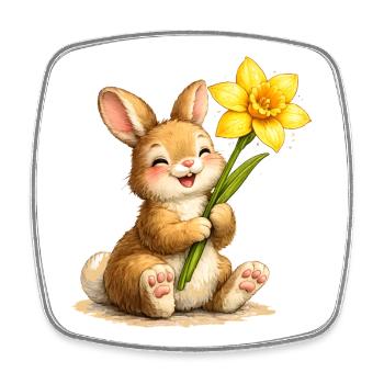 Hase mit gelber Frühlingsblume  - Viereckiger Kühlschrankmagnet - Weiß - Vorne