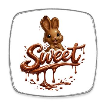 Lapin en chocolat avec lettres douces - Magnet carré - blanc - Devant