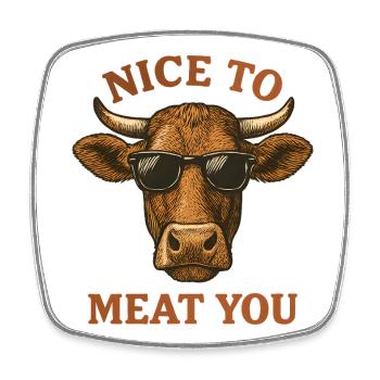 Cow with Sunglasses – Nice to Meat You - Square fridge magnet - white - Front