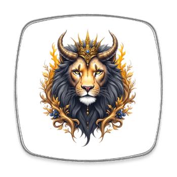 Royal Lion with Golden Crown and Flowers - Square fridge magnet - white - Front