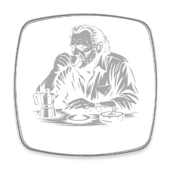 Charles Bukowski drinking coffee at the cafe - Square fridge magnet - white - Front