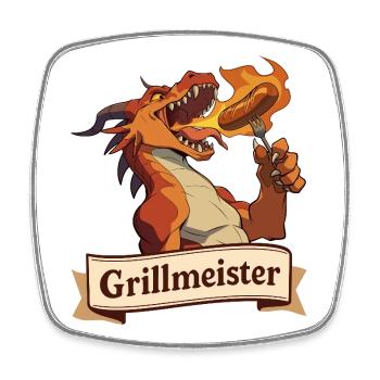 Grillmeister Dragon with Fire Sausage - Square fridge magnet - white - Front