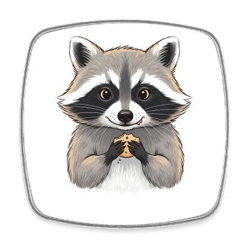 Kuschelraccoon mit Keks - Viereckiger Kühlschrankmagnet - Weiß - Vorne