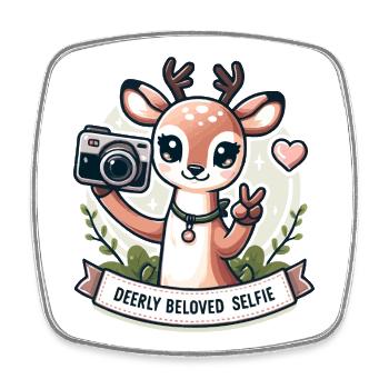Dessin animé selfie de cerf : Adoré par les cerfs - Magnet carré - blanc - Devant