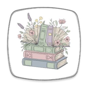 Pile vintage de livres avec des fleurs pour les amateurs de livres - Magnet carré - blanc - Devant