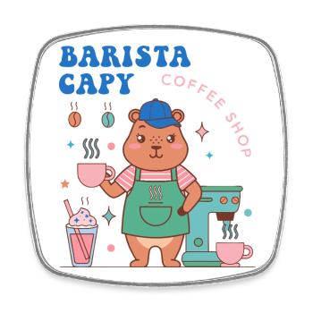 Capy Barista Coffee Shop Charme - Viereckiger Kühlschrankmagnet - Weiß - Vorne