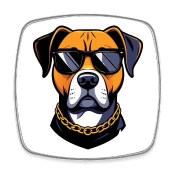 Cool dog with sunglasses and gold chain motif - Square fridge magnet - white - Front