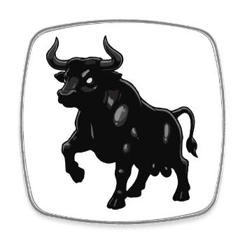 Schwarze Stiersilhouette mit Glanz - Viereckiger Kühlschrankmagnet - Weiß - Vorne