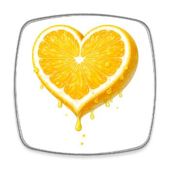 Juicy lemon in the shape of a heart with fresh drops. - Square fridge magnet - white - Front