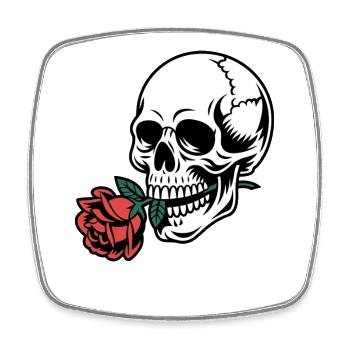 Rockabilly Skull – Rose Statement Gothic Love - Viereckiger Kühlschrankmagnet - Weiß - Vorne