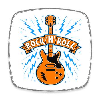 Bannière Rock’N’Roll avec guitare - Magnet carré - blanc - Devant