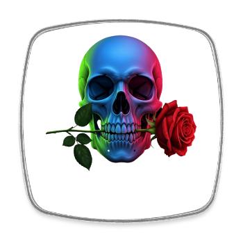 Neon Totenkopf mit Rose Gothic Design - Viereckiger Kühlschrankmagnet - Weiß - Vorne