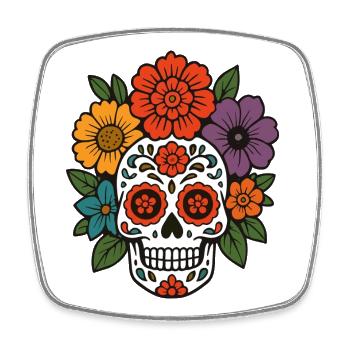 Crâne de sucre fleur dans le style Dia de los Muertos - Magnet carré - blanc - Devant