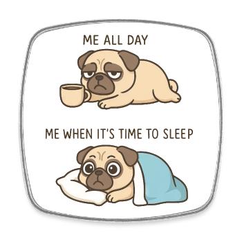 Cute Pug Coffee Cartoon Coffee Lover - Square fridge magnet - white - Front