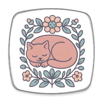 Chat endormi dans un cercle de fleurs - Magnet carré - blanc - Devant