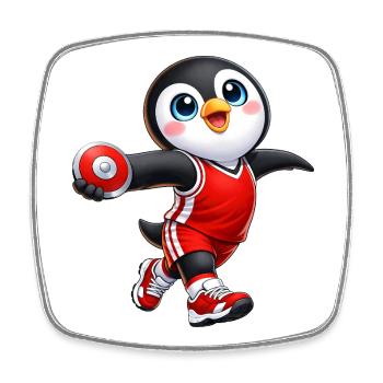 Cute Penguin Discus Throwing Sportsman Cartoon - Square fridge magnet - white - Front