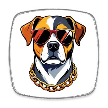 Cooler Hund mit Sonnenbrille und Goldkette Doglife - Viereckiger Kühlschrankmagnet - Weiß - Vorne