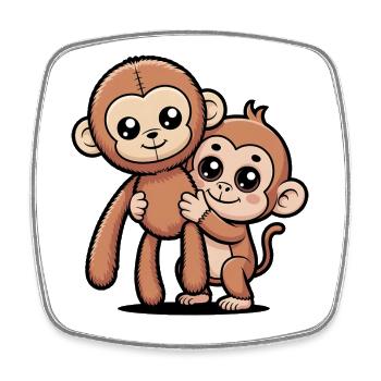 Punch : mignon, singe de dessin animé avec une chemise virale en peluche - Magnet carré - blanc - Devant